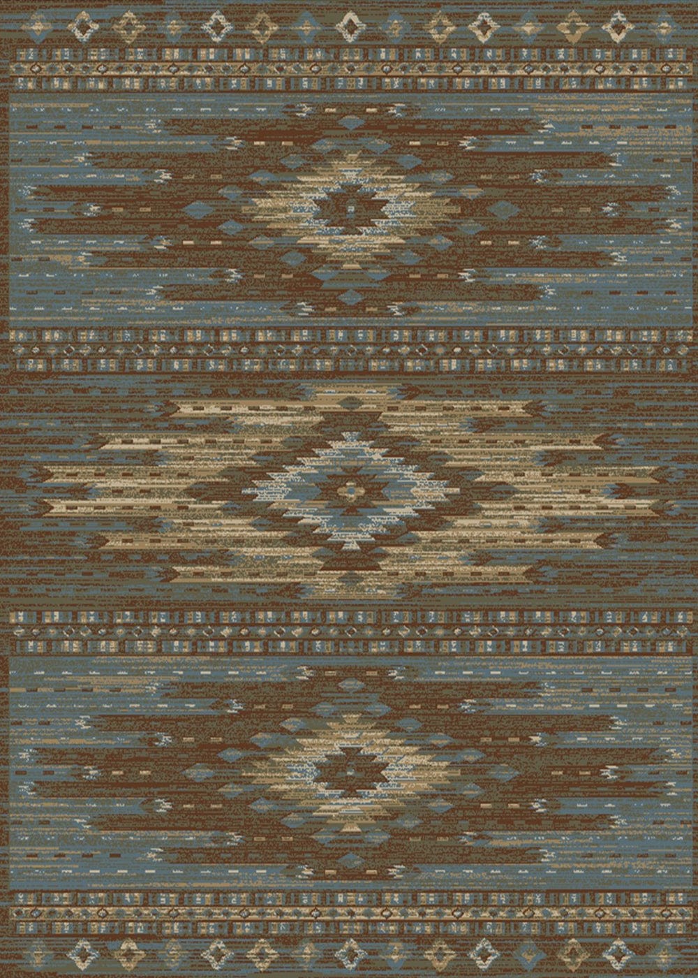 Southwestern blue diamond pattern area rug for living room decor