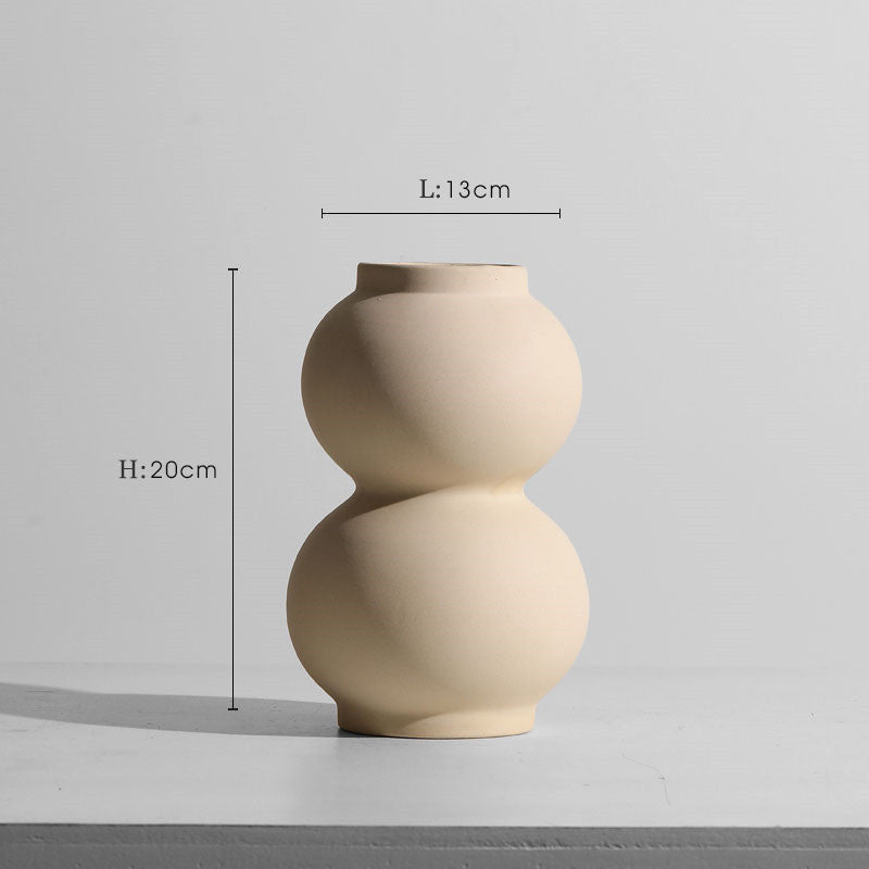 Taupe ceramic vase and candle holder set, modern minimalist decor
