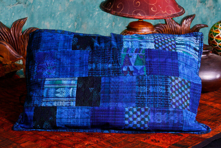 Vibrant Blue Handmade King-Size Guatemalan Patchwork Quilt Set