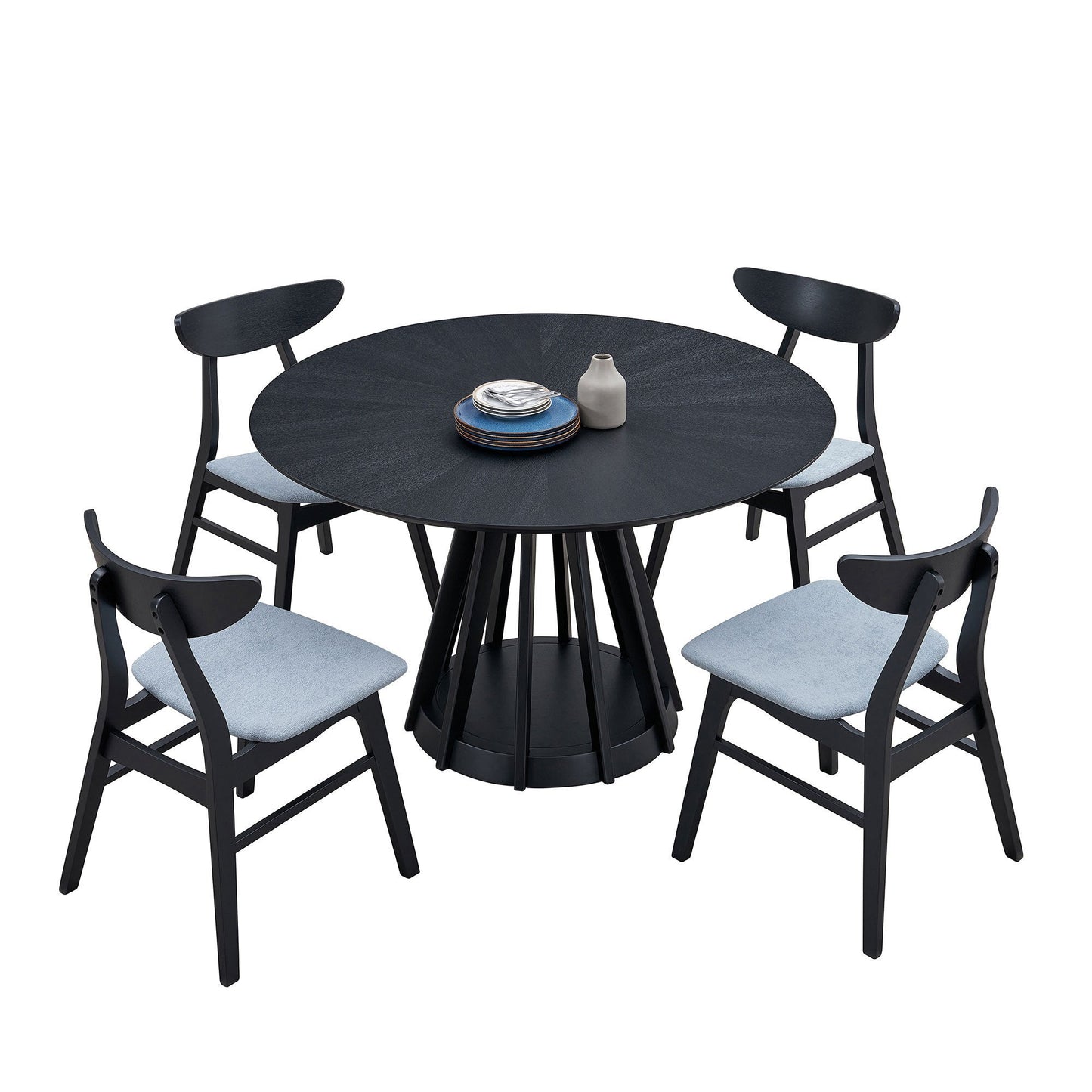 5-Piece Modern Round Dining Table Set with 4 Chairs