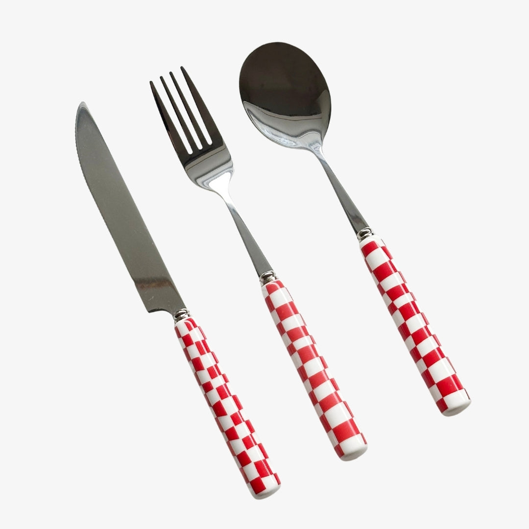 Checkered Flatware Set - Hand-Painted Stylish Dining Set