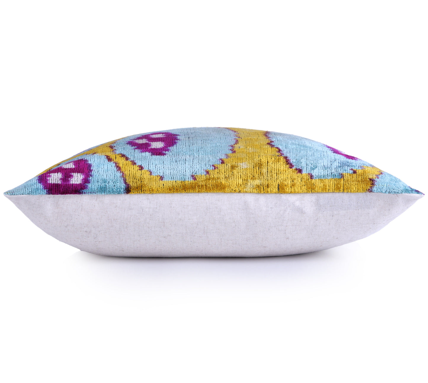 Handmade Yellow And Blue Dotted Ikat Silk Velvet Pillow 16x16 Inches