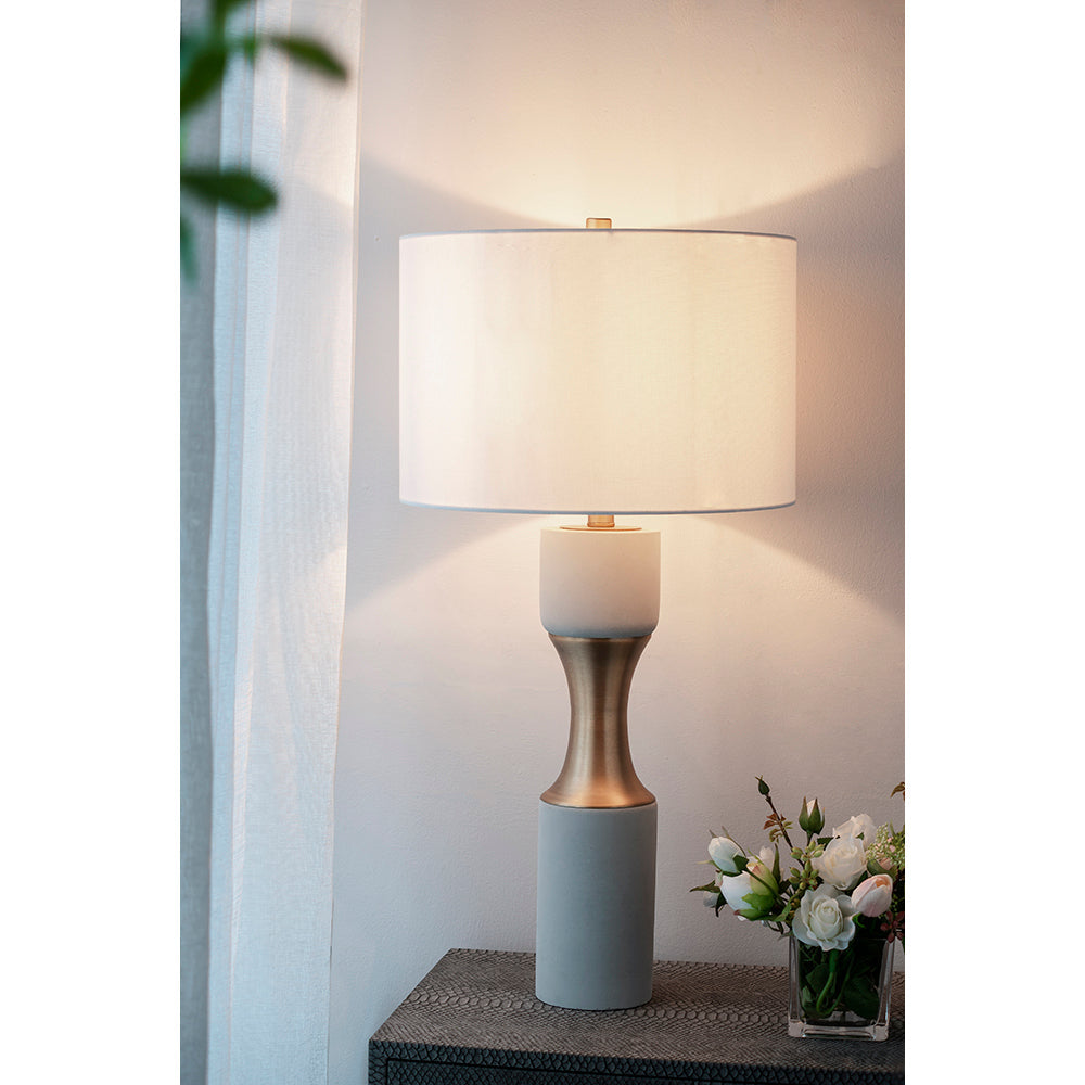 Industrial Cement And Metal Table Lamp White Gold Decor