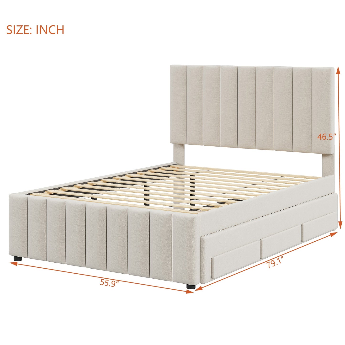 Full Size Upholstered Platform Bed with Trundle and Drawers