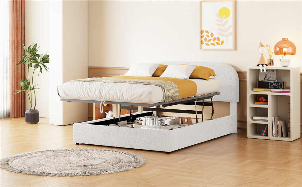 Teddy Fleece Full Size Upholstered Platform Bed White