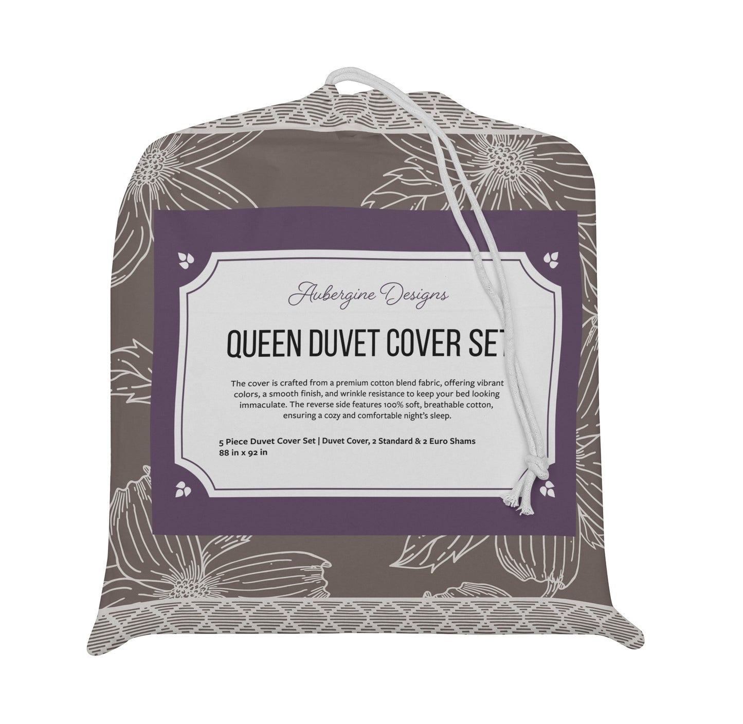 5 Piece Cotton Duvet Cover Set Queen Dogwood Refined