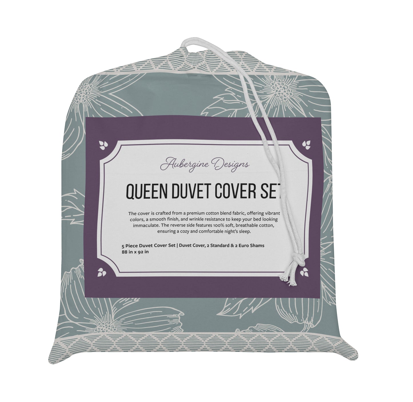 5 Piece Cotton Duvet Cover Set Queen Dogwood Refined