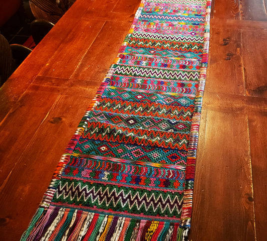 Extra Long Handloomed Guatemalan Table Runner In Bright Pastels and Jewel Tones