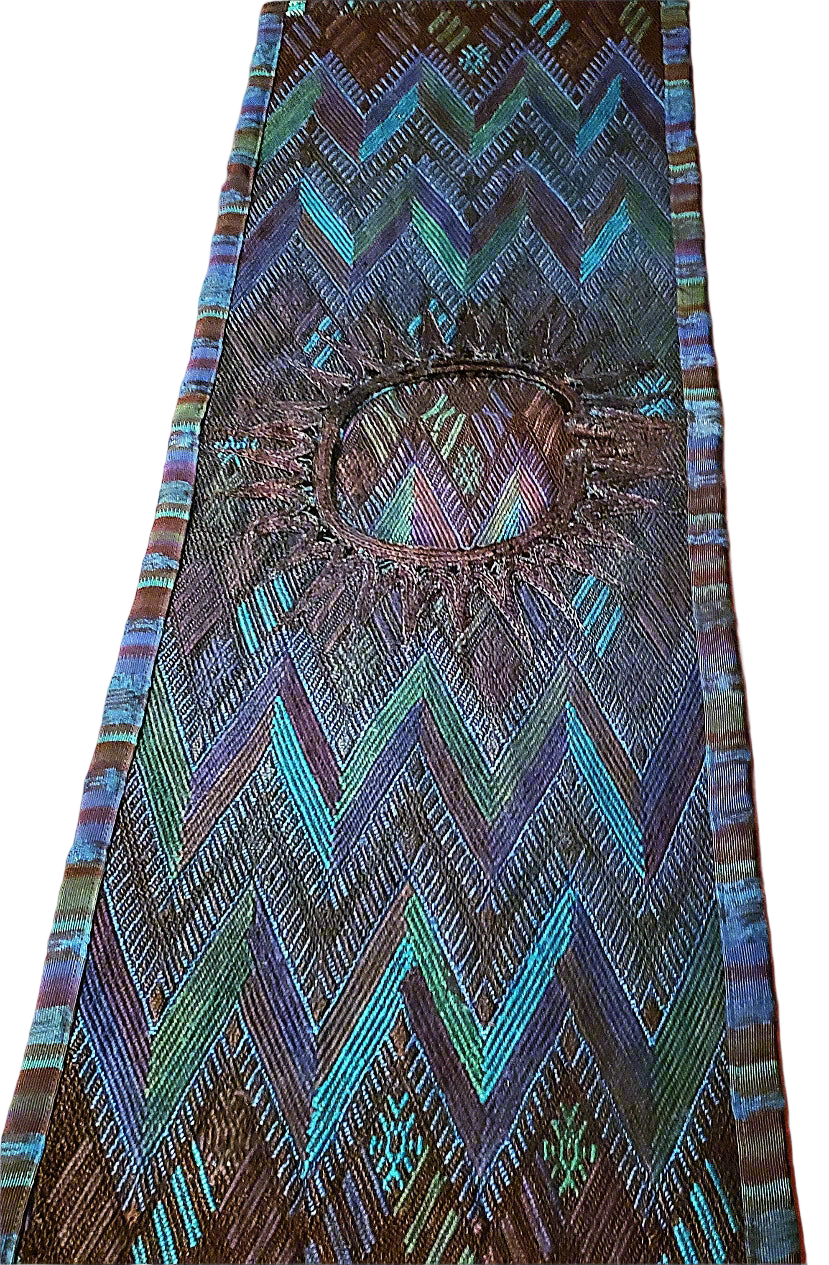 Blue Green Huipile Table Runner Handwoven In Guatemala Sunburst Design
