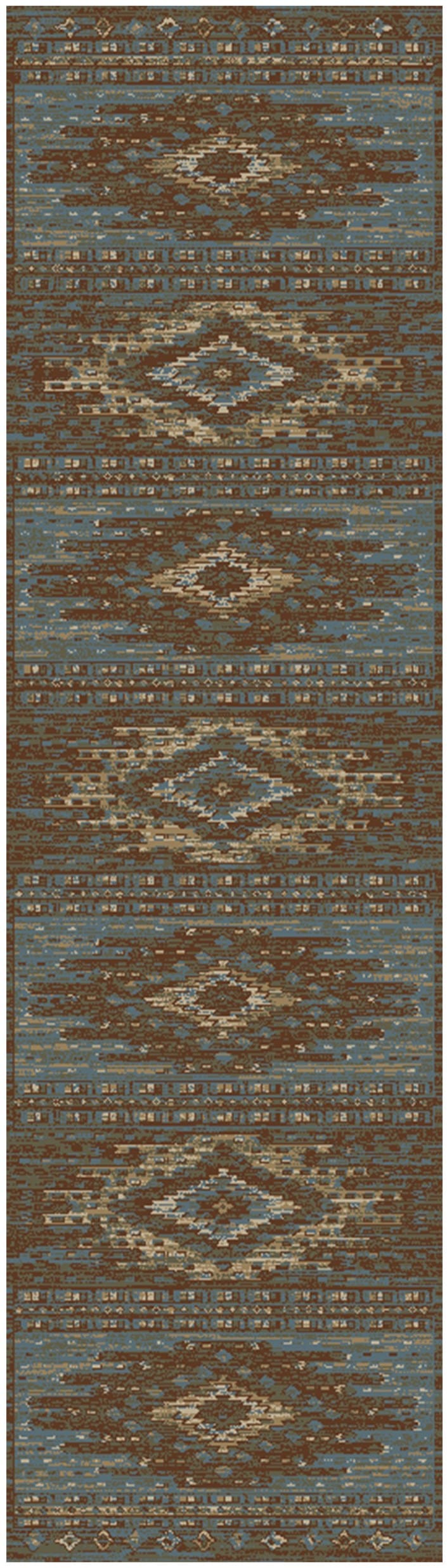 Southwestern diamond blue area rug with traditional pattern.