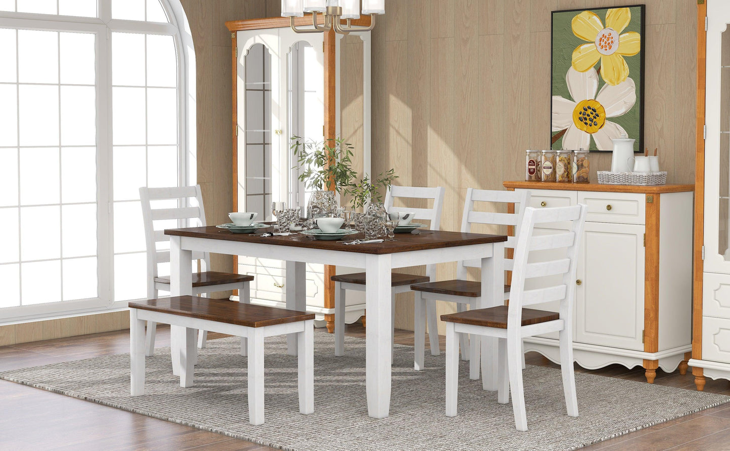 Rustic Style 6-Piece Dining Room Table Set with Chairs