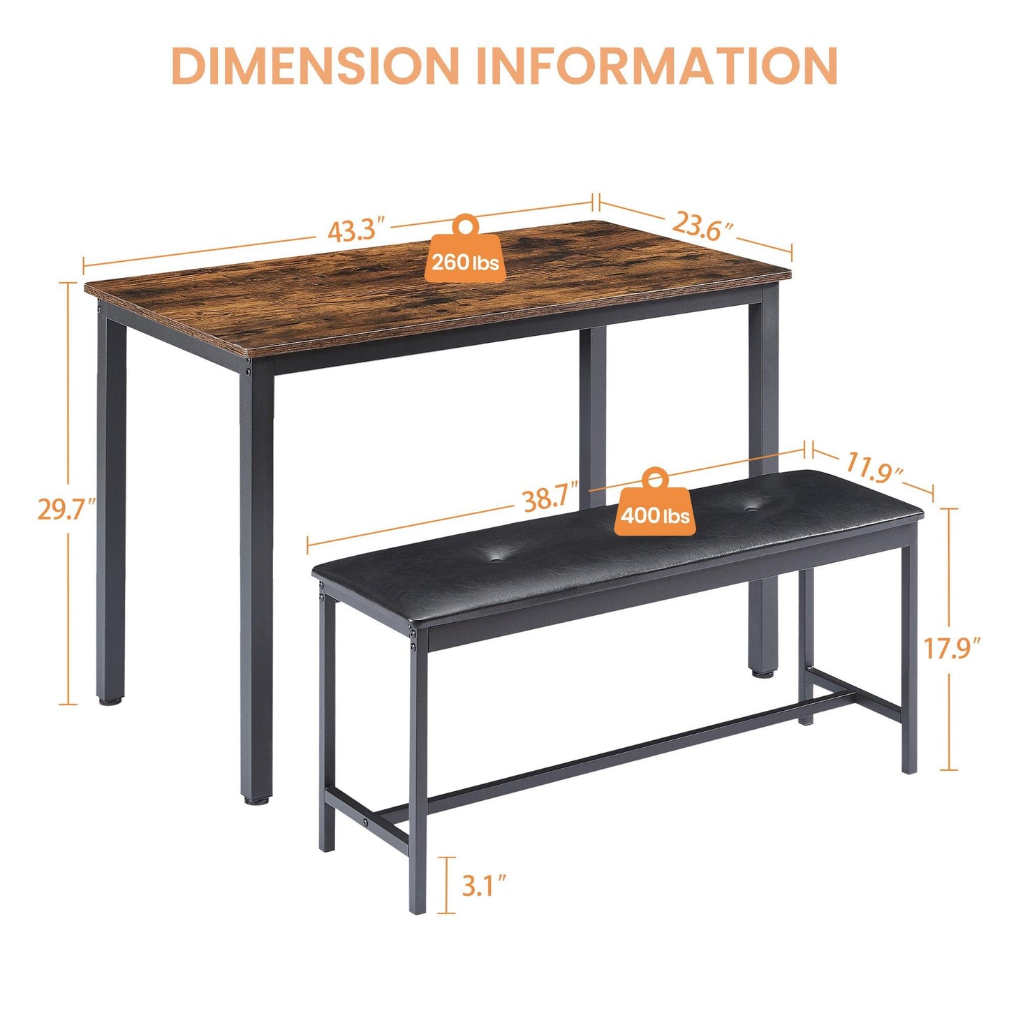 Dining Table Set, Barstool Dining Table with 2 Benches