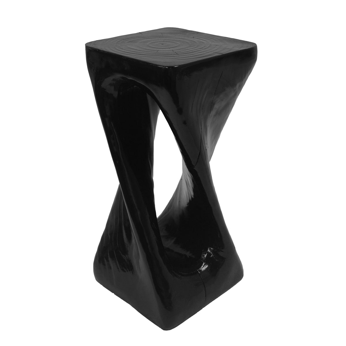 Outdoor twist end table with wood grain finish and hollow interior