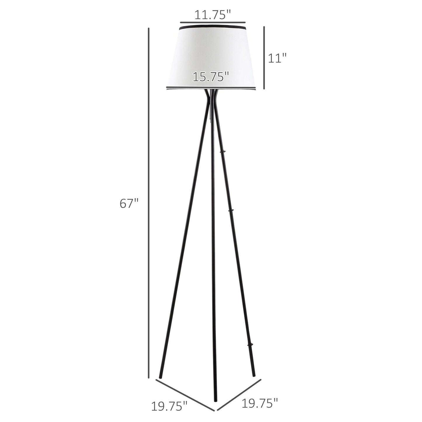 HOMCOM Stylish Black Tripod Floor Lamp with Steel Frame and Footswitch for Living Room, Bedroom, and Office