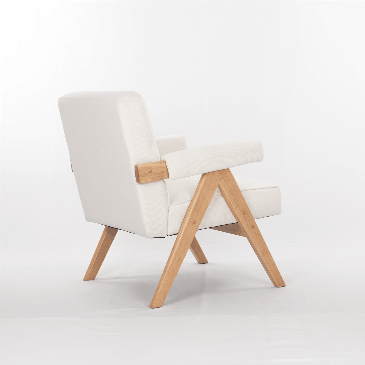 Elegant Beige Leisure Chair with Wooden Legs and Cushions for Living Room, Bedroom, or Study