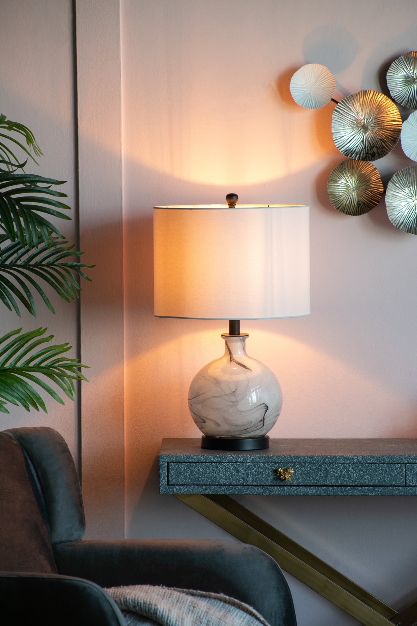 Glass Table Lamp White Gray Modern Decor For Living Room