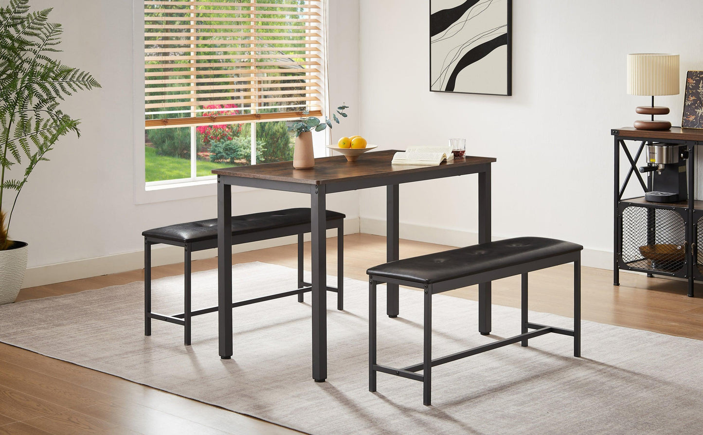 Dining Table Set, Barstool Dining Table with 2 Benches