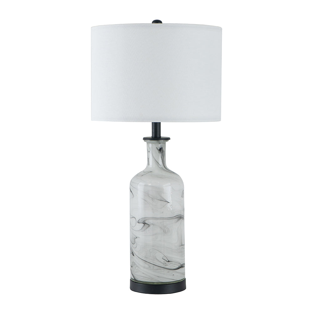 Sarris Modern Gray White Swirl Glass Table Lamp Linen Shade