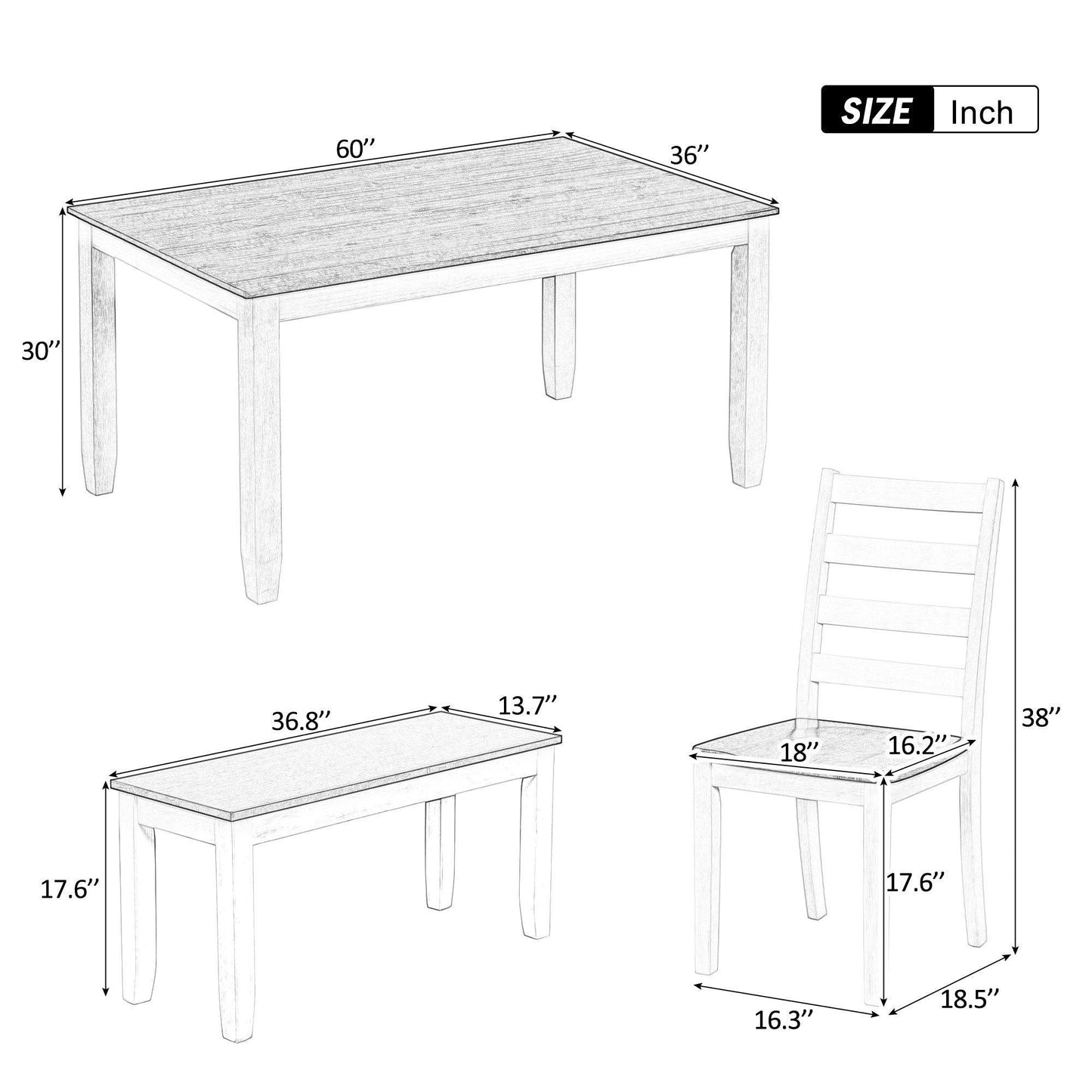 Rustic Style 6-Piece Dining Room Table Set with Chairs