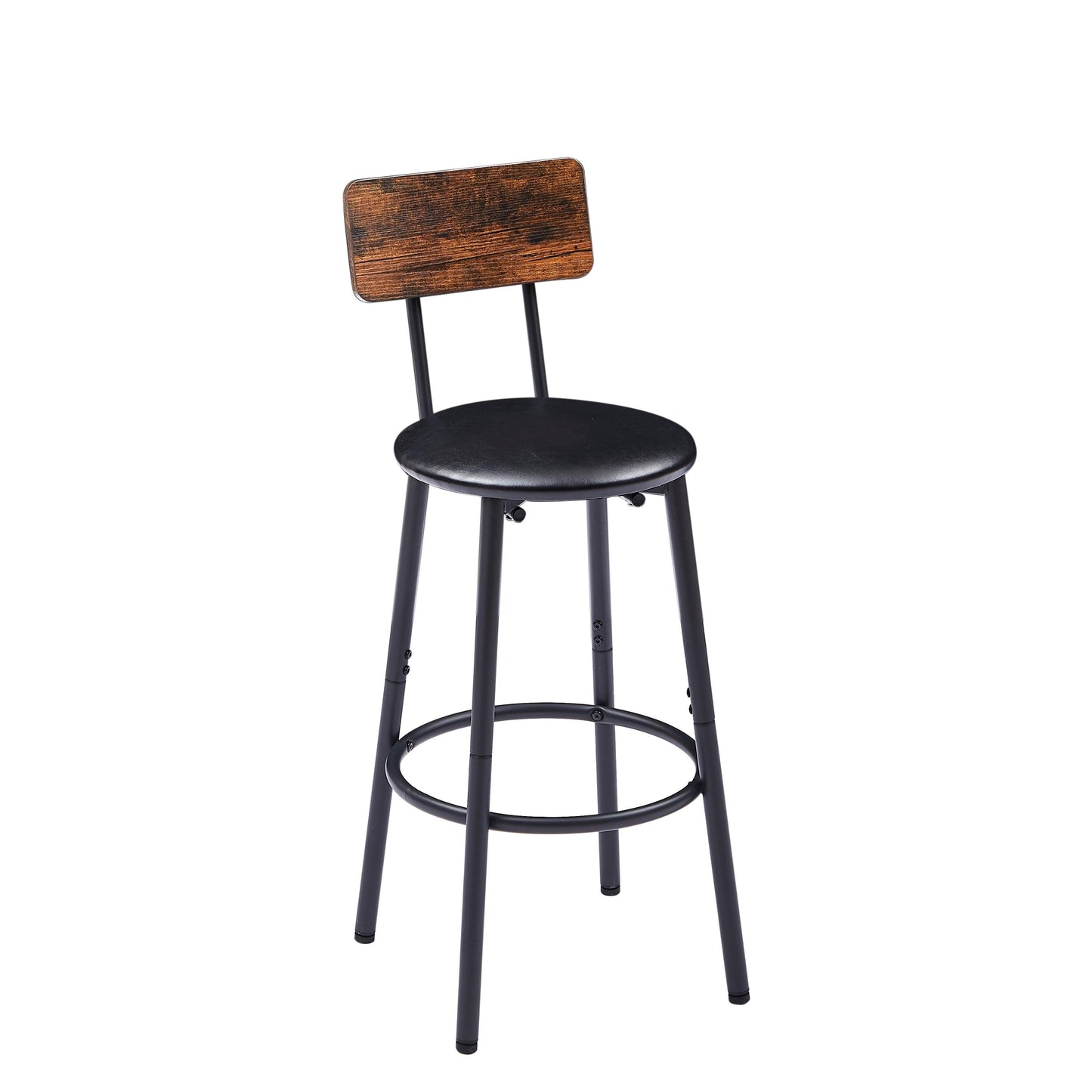 Rustic Brown Upholstered Bar Stool Set with Shelf and Backrest