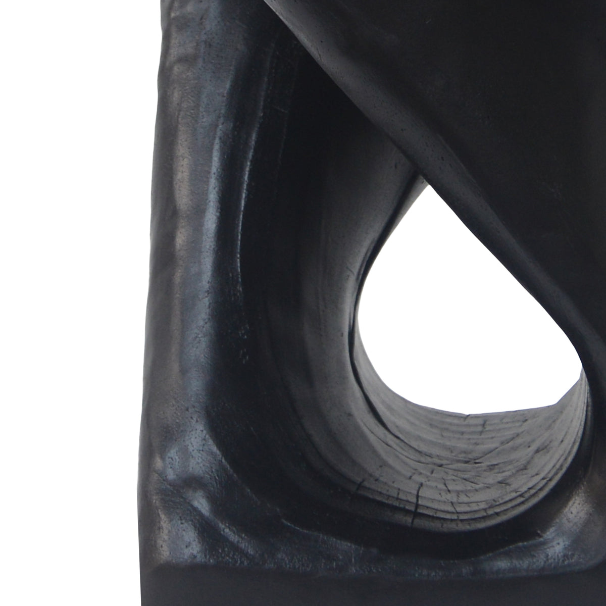 Black MGO side table with twist shape and wood grain texture