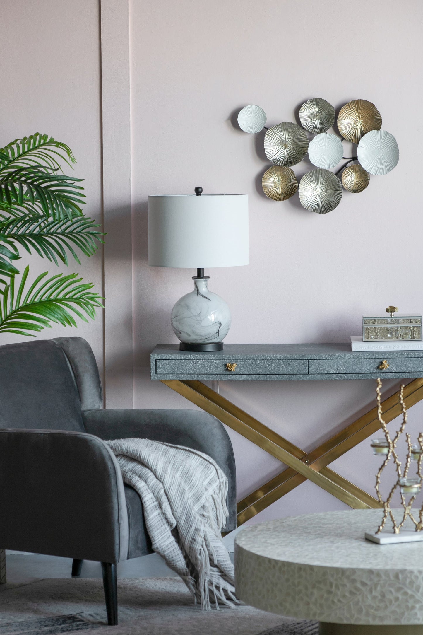 Glass Table Lamp White Gray Modern Decor For Living Room