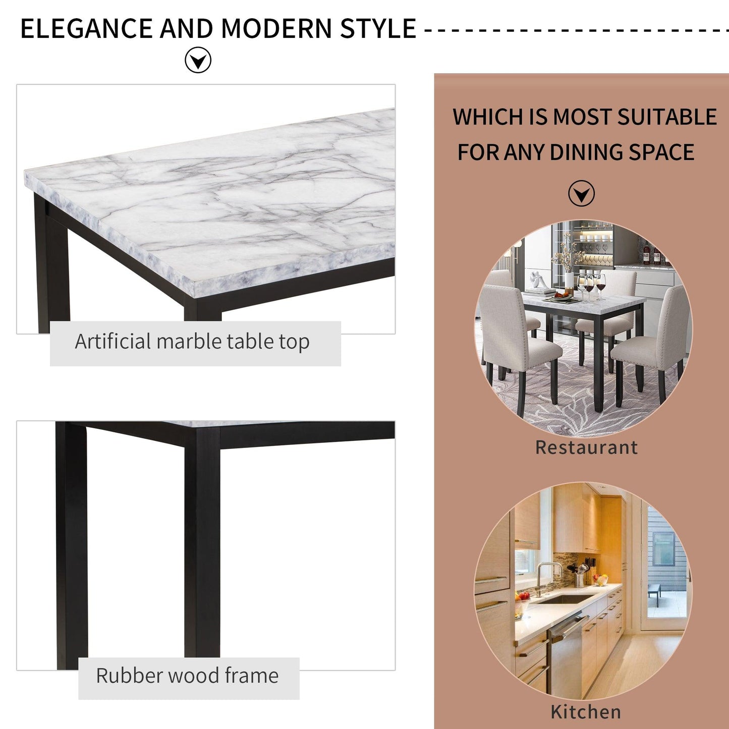 Faux Marble 5-Piece Dining Set with 4 Cushioned Chairs