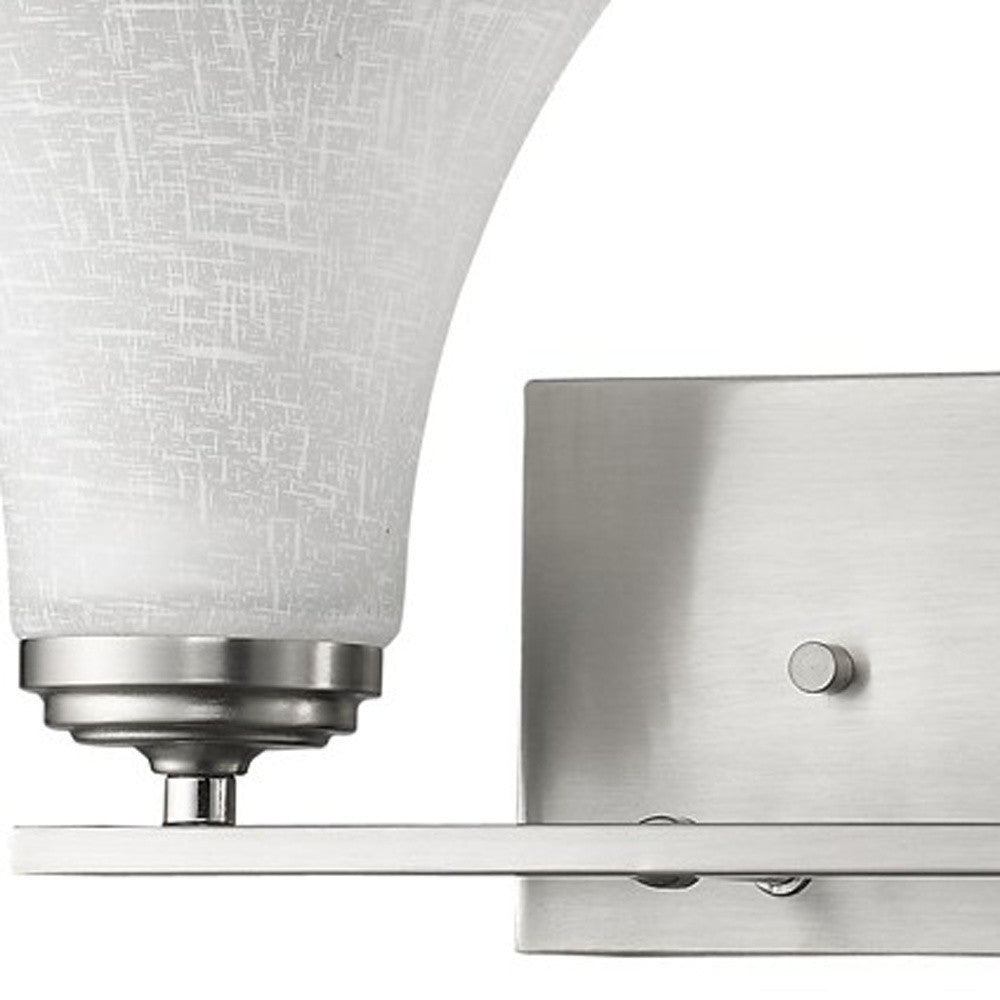 Contemporary Silver Double Wall Sconce with Elegant Tapered Glass Shades | 7.5"x17"