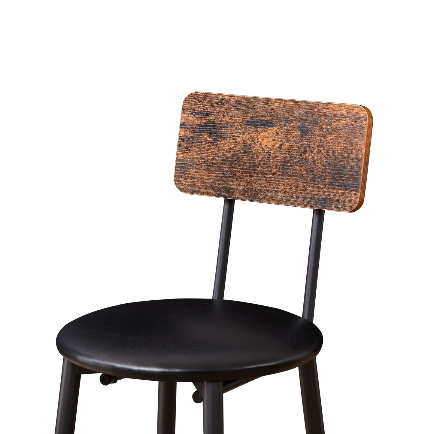 Rustic Brown Upholstered Bar Stool Set with Shelf and Backrest