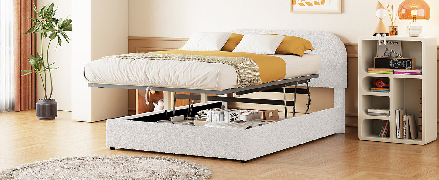 Teddy Fleece Full Size Upholstered Platform Bed White