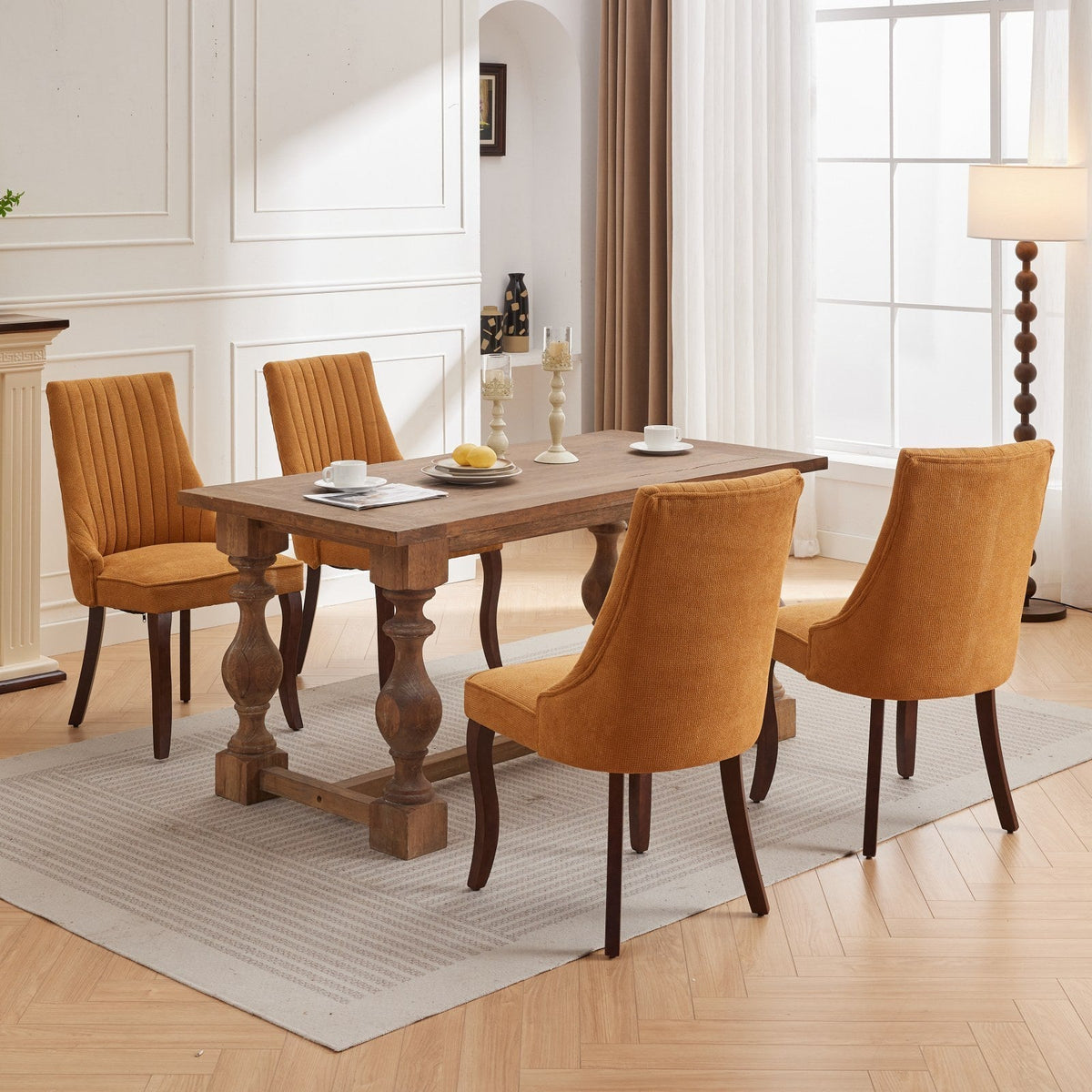 Set of 2 rayon flocking linen dining chairs with high back support