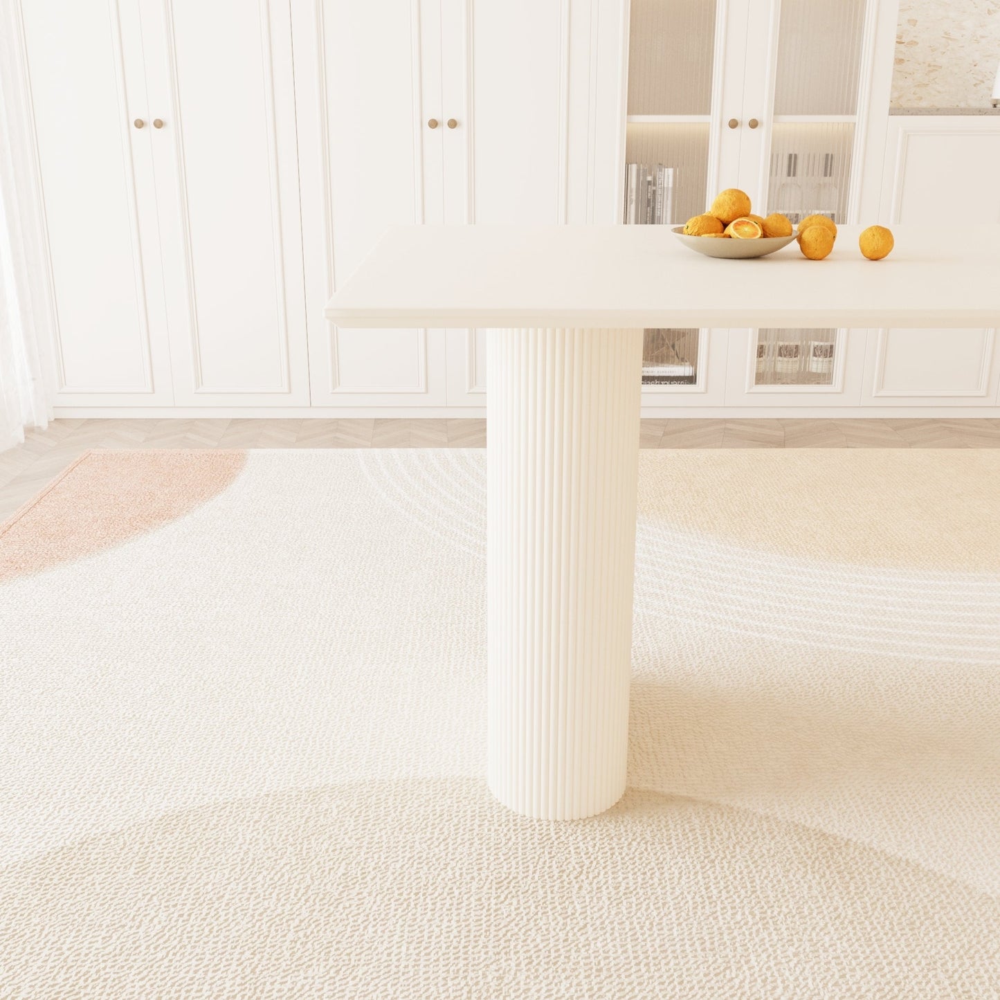 63" Elegant Cream MDF Dining Table with 6 Beige PU Dining Chairs and Black Metal Legs - Perfect for Kitchen & Home Use