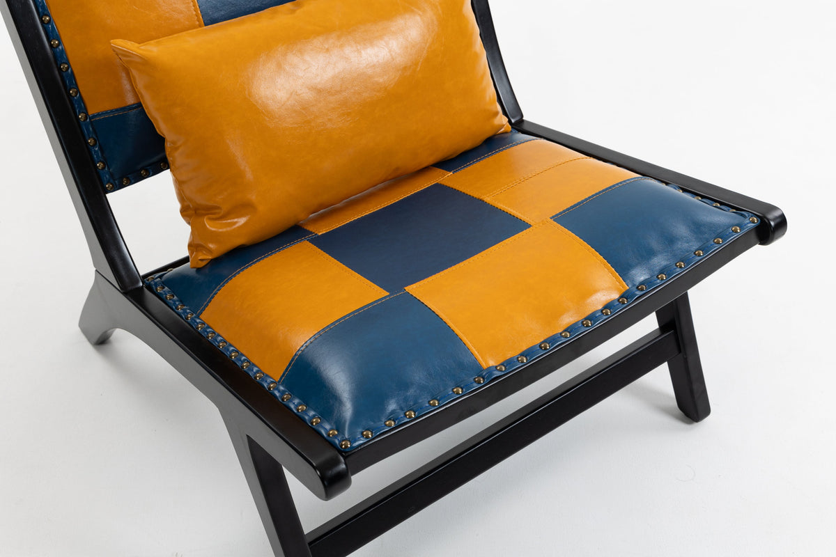 Blue and yellow Scandinavian style PU leather accent chair