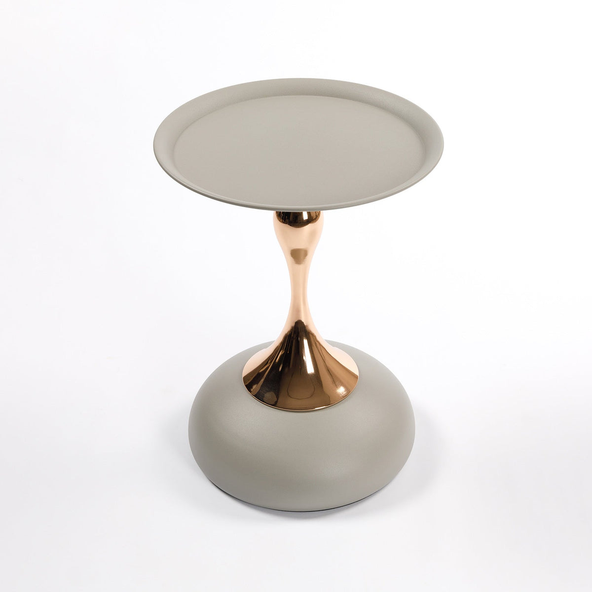 Round metal coffee table with mermaid tail pedestal base and anti-rust coating.