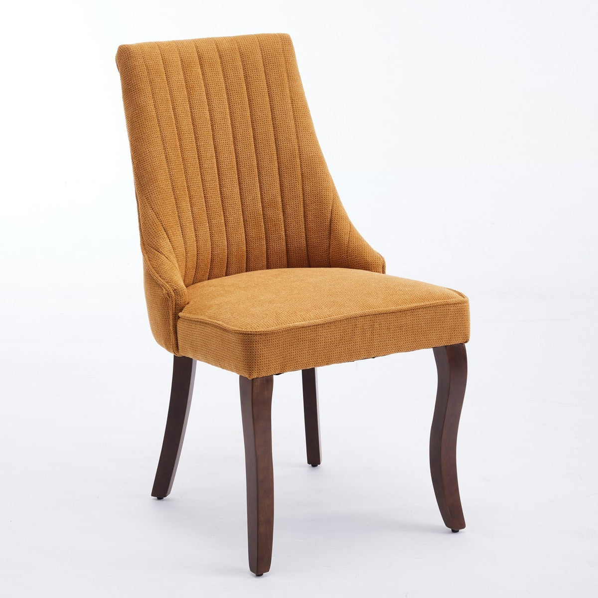Set of 2 rayon flocking linen dining chairs with high back support.
