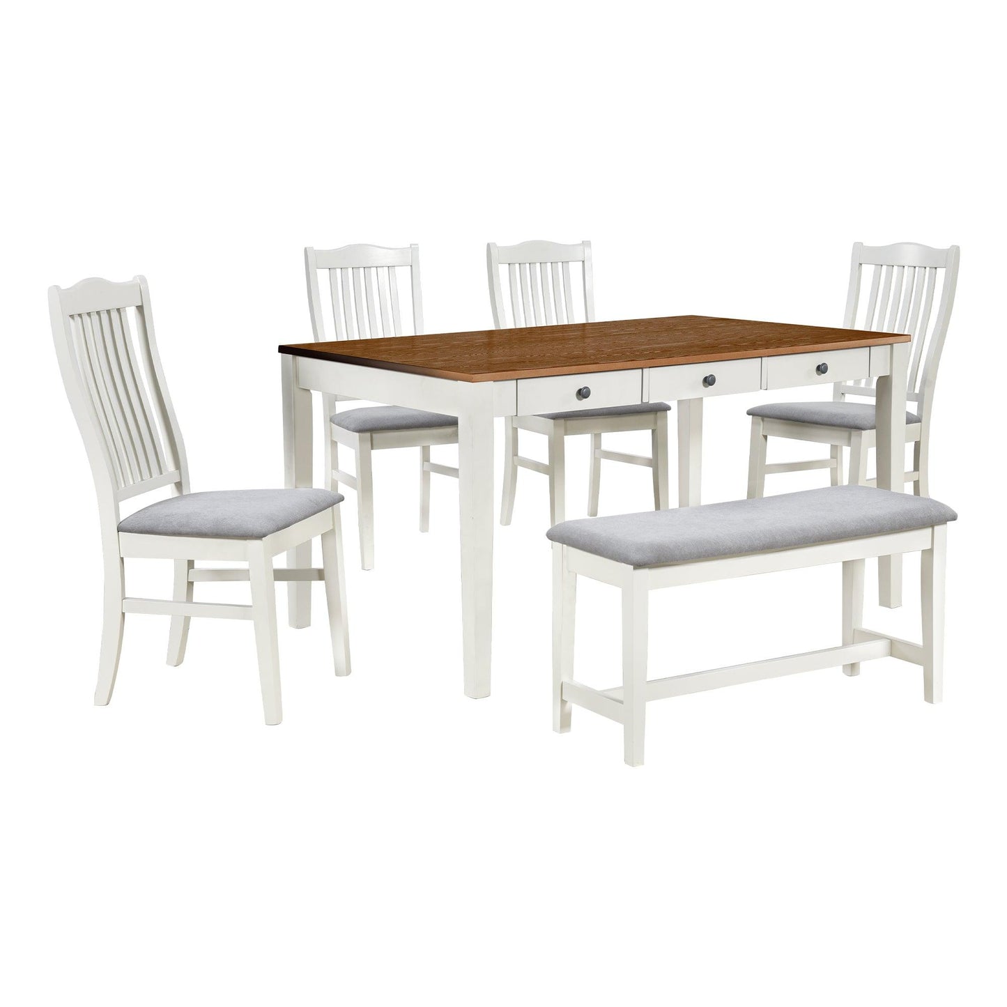 Mid-Century 6-Piece Wood Dining Table Set with Drawer