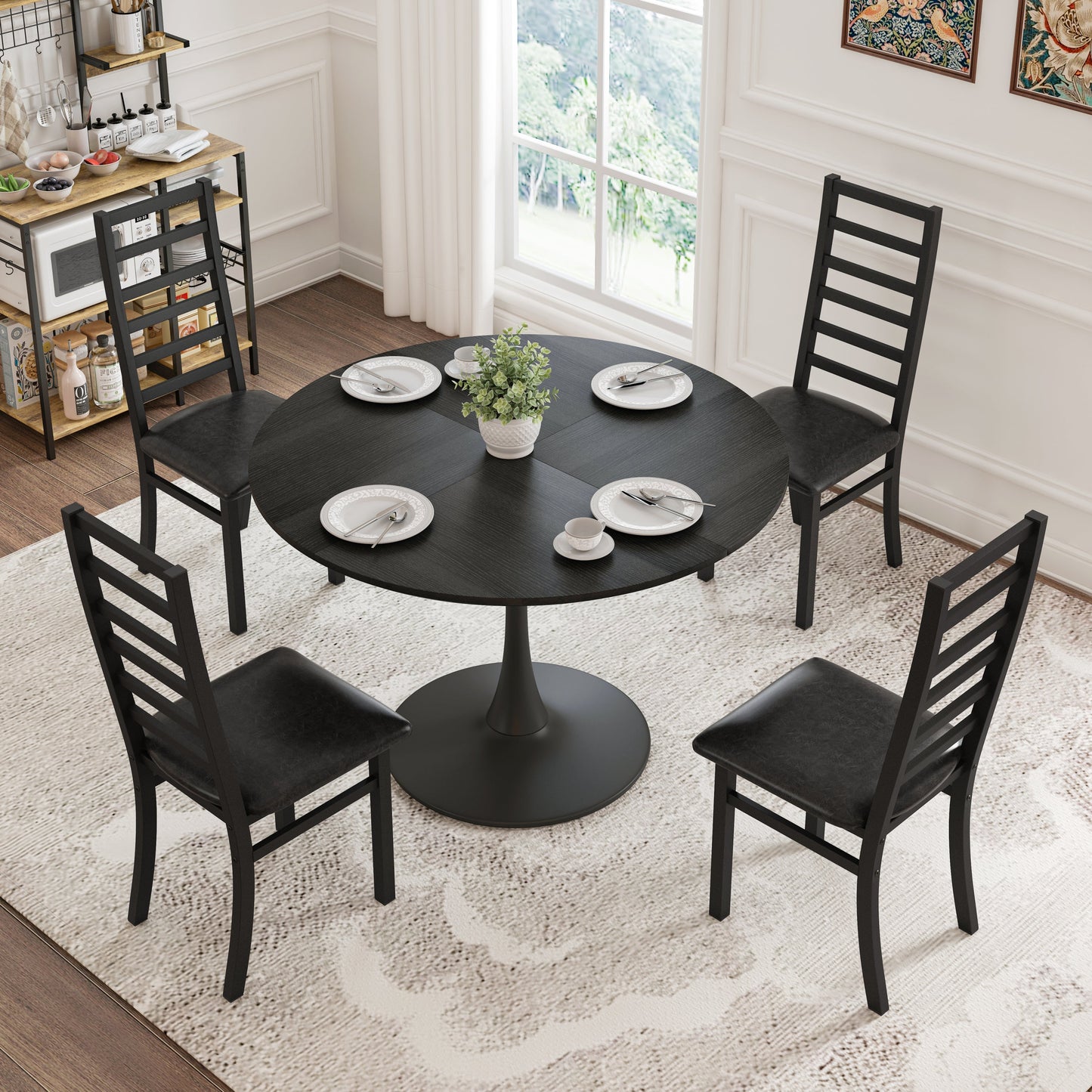 Dining Table Set for 4, 47 Inch Tulip Table with Chairs