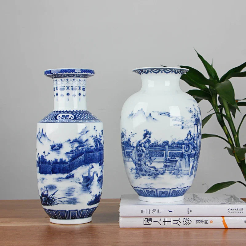 Antique blue and white Chinese ceramic vase with floral patterns