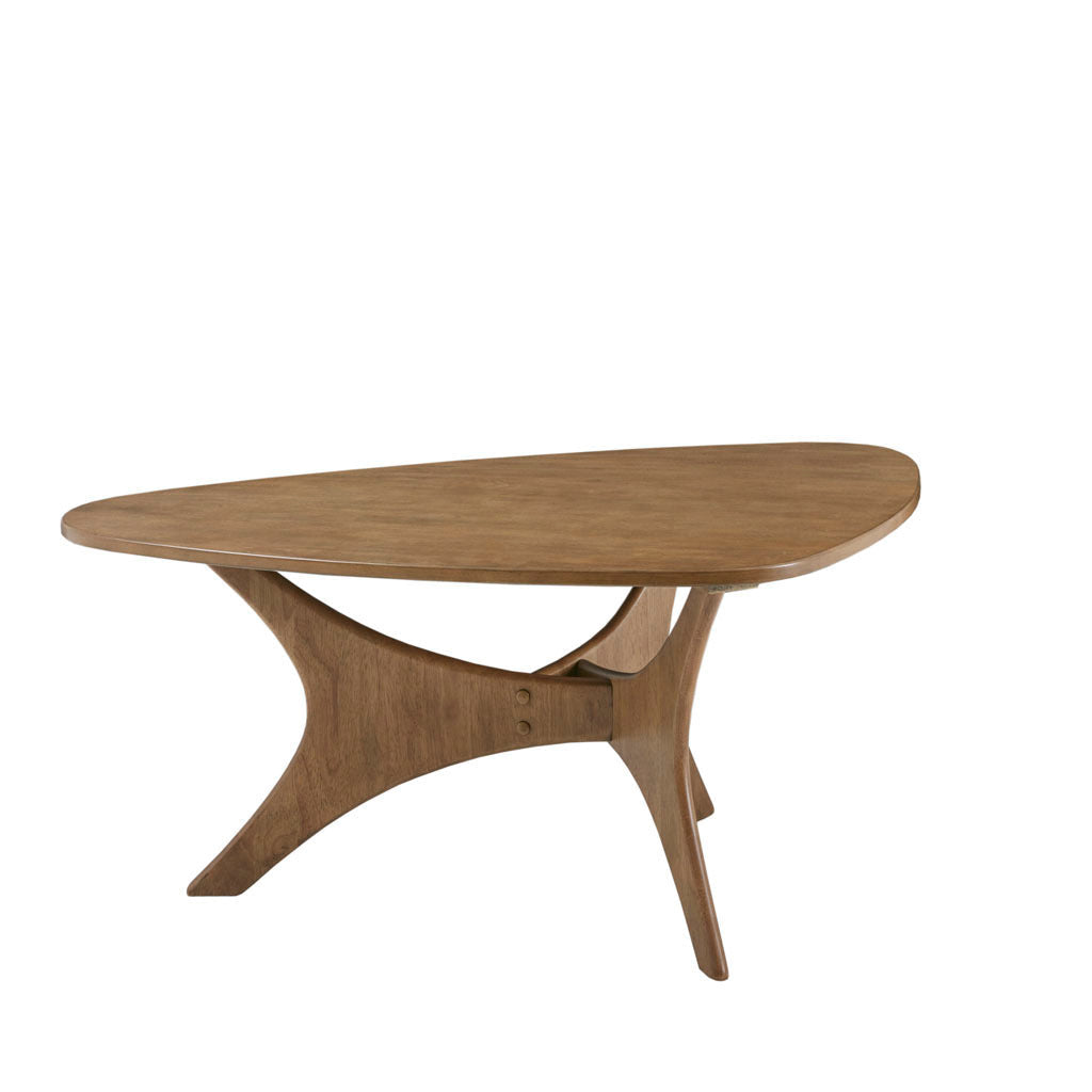 Ink Ivy Blaze solid wood triangle coffee table with cross base.
