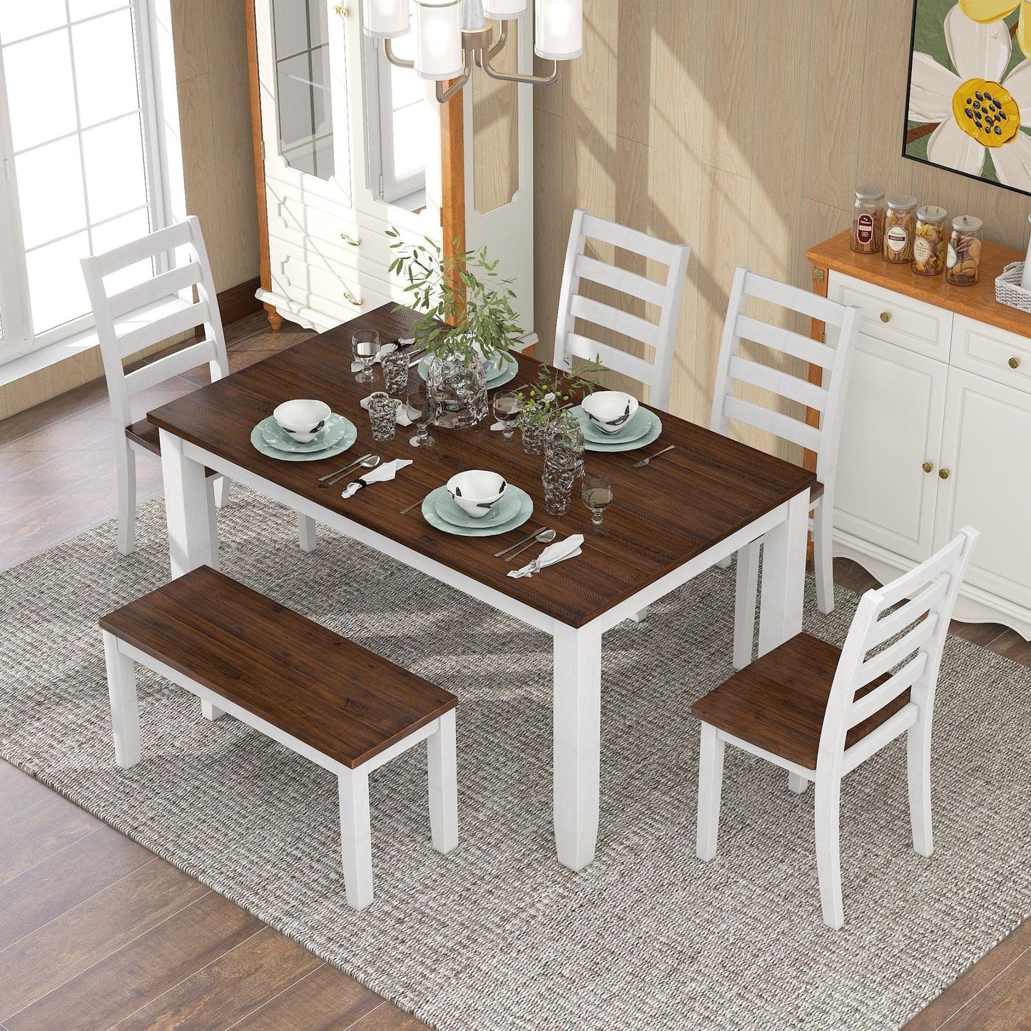 Rustic Style 6-Piece Dining Room Table Set with Chairs