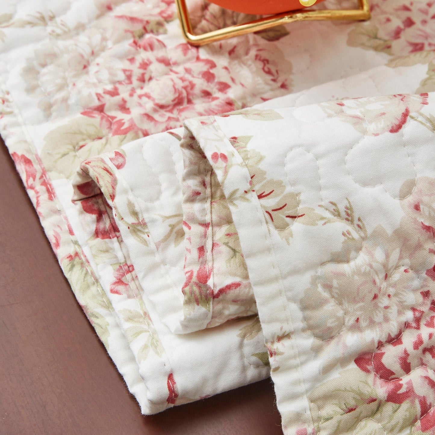 Mint Green Cottage Floral Roses Quilted Cotton Table Runner
