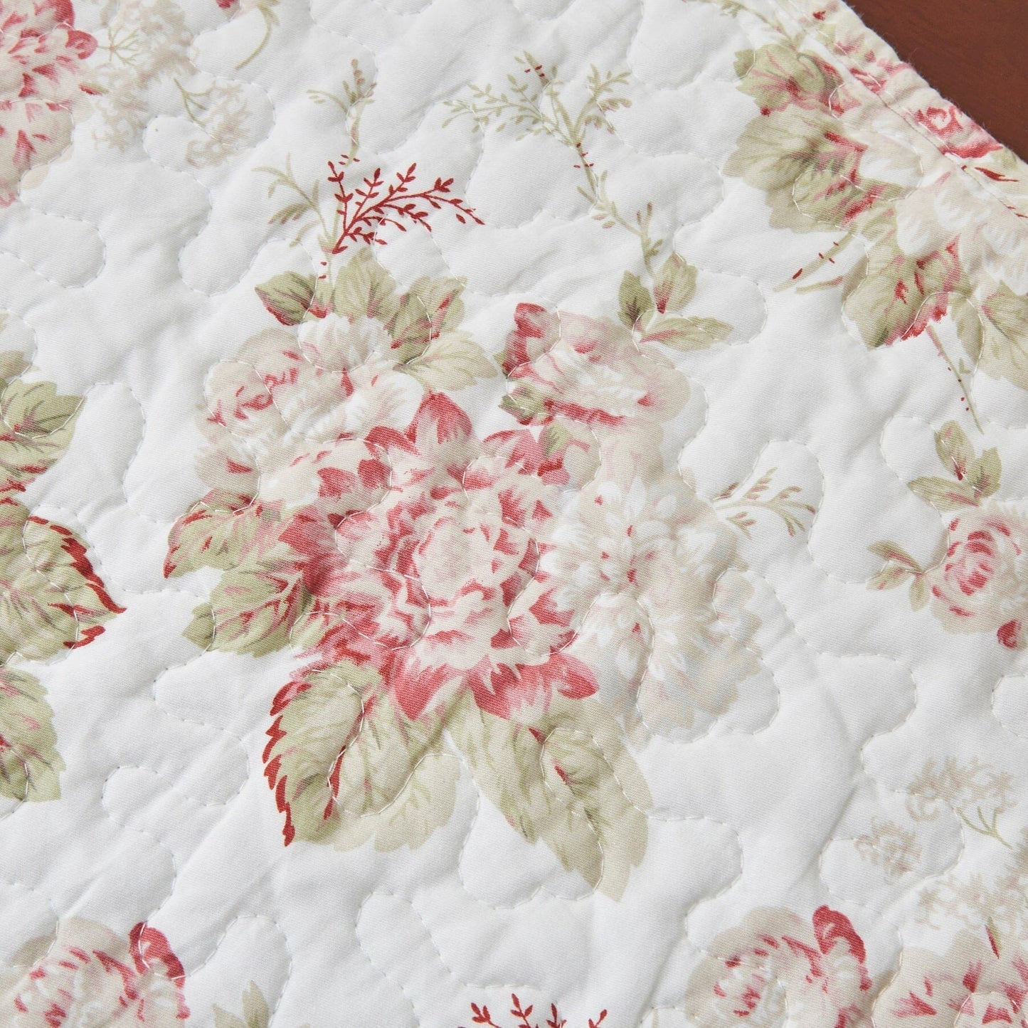 Mint Green Cottage Floral Roses Quilted Cotton Table Runner