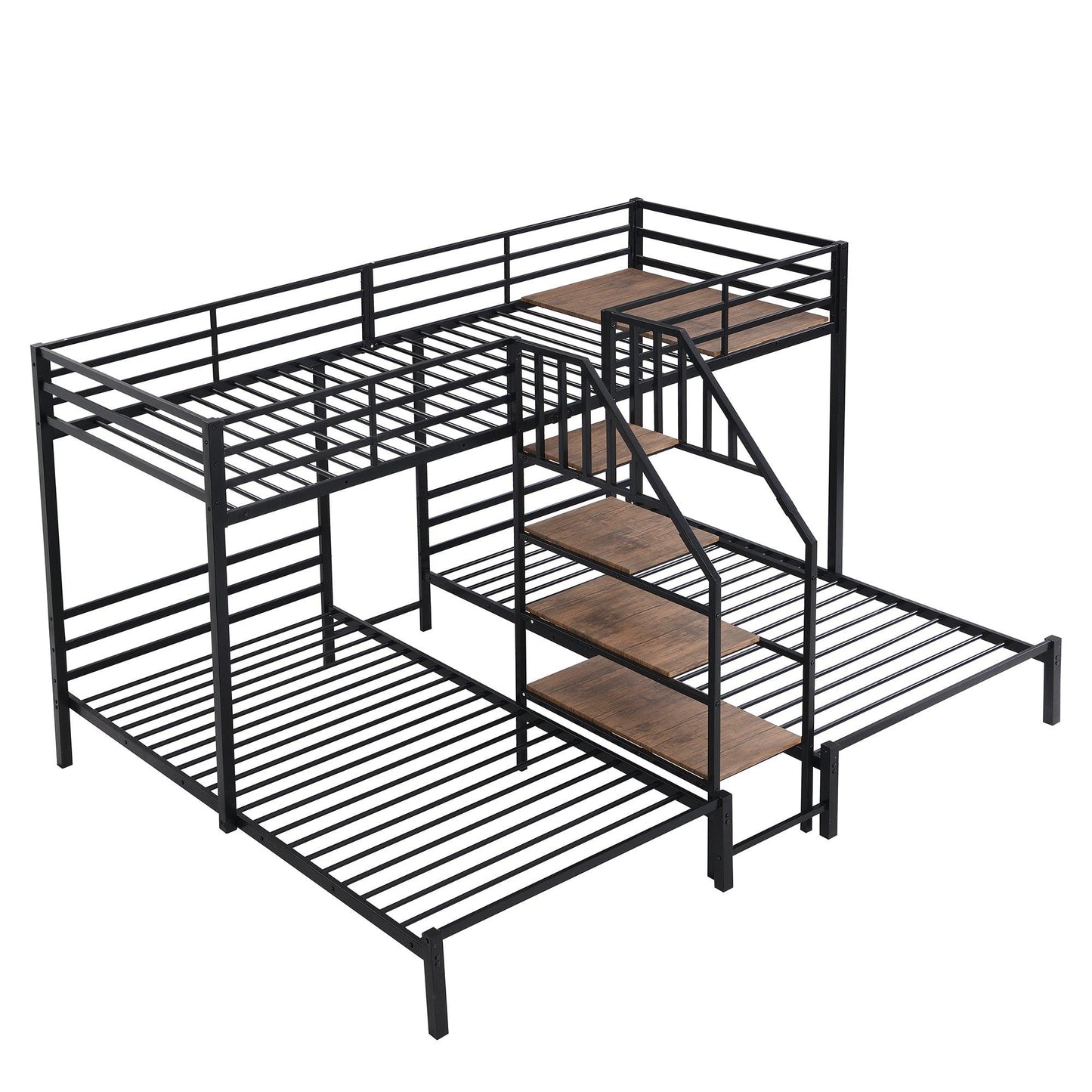 Metal Twin Over Twin & Twin Bunk Bed With Storage Shelves