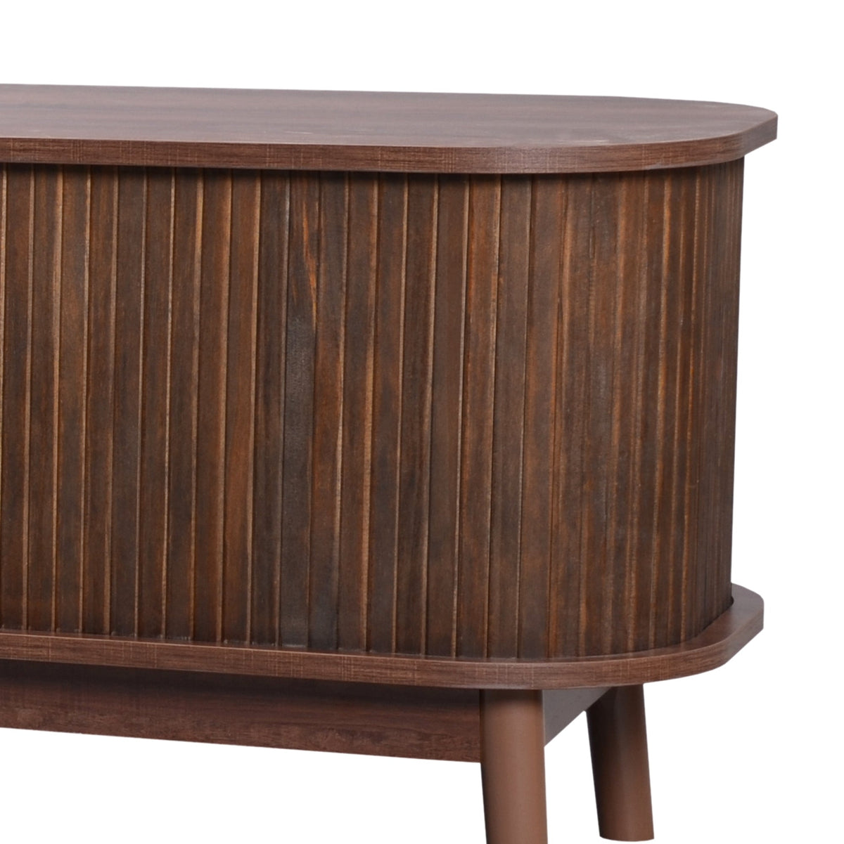 Rattan TV stand with woven front cabinets for TVs up to 75 inches.