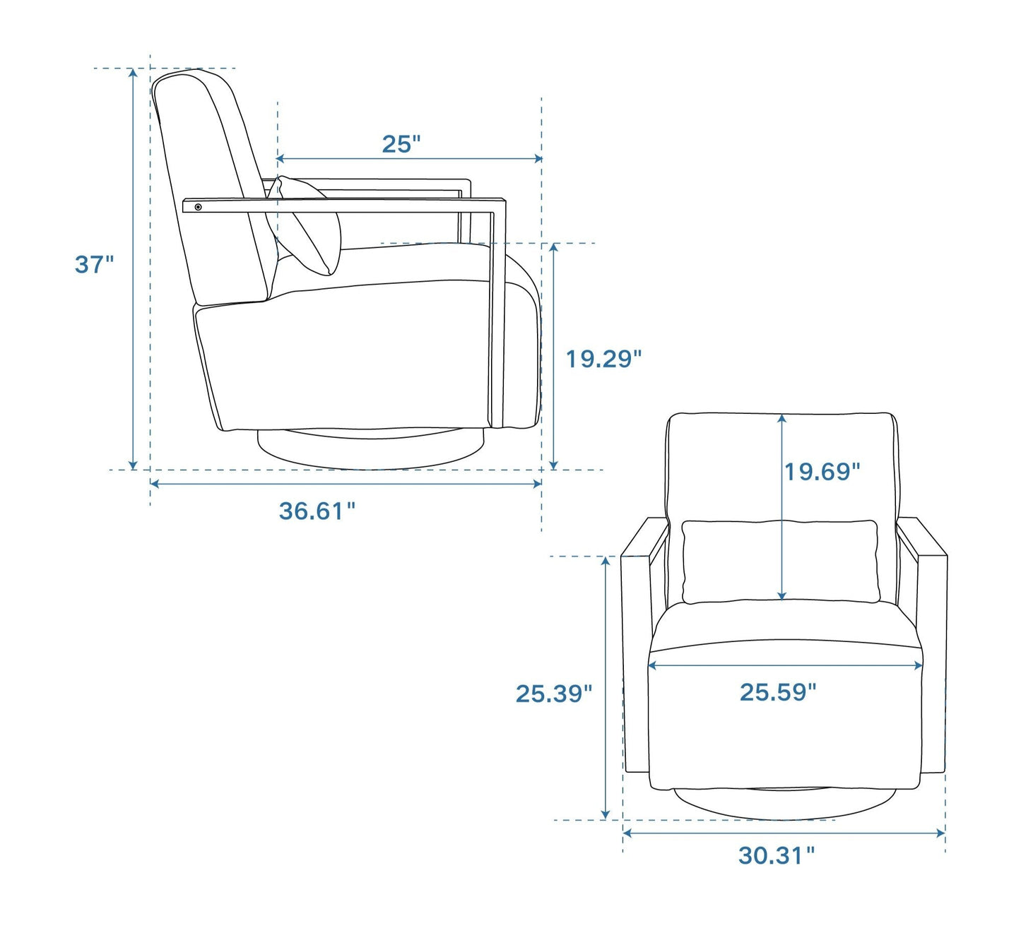 Contemporary Swivel Accent Chair with Solid Wood Armrests and Linen Blend Upholstery