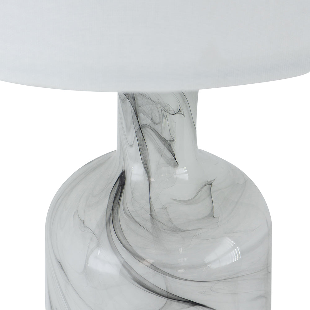 Sarris Modern Gray White Swirl Glass Table Lamp Linen Shade