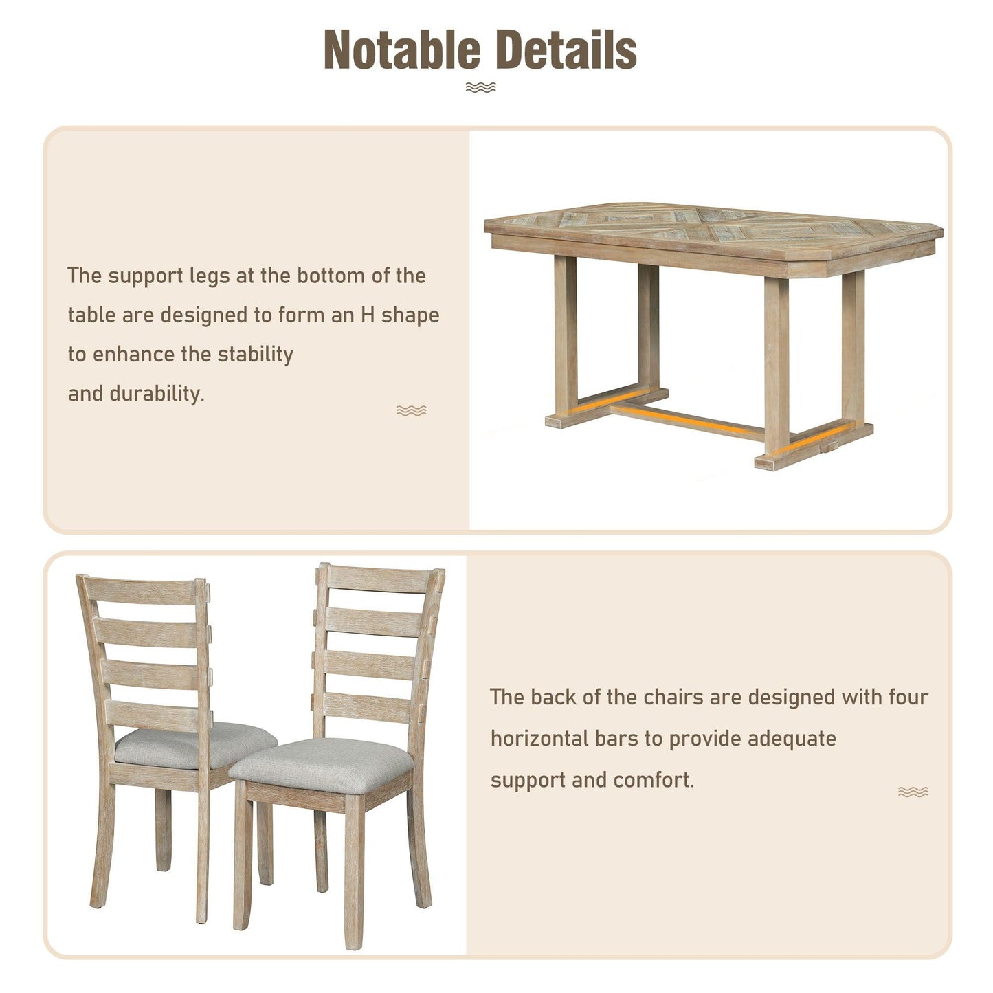 6-Piece Rubber Wood Dining Table Set with Soft Cushions