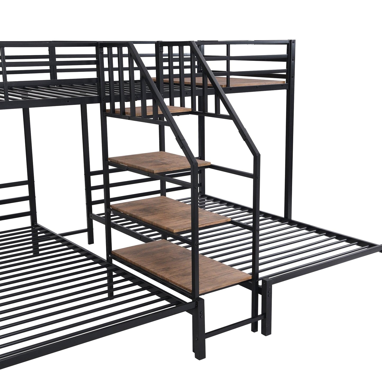 Metal Twin Over Twin & Twin Bunk Bed With Storage Shelves