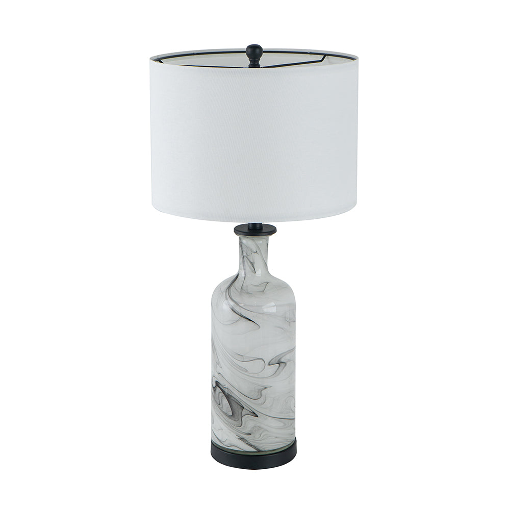 Sarris Modern Gray White Swirl Glass Table Lamp Linen Shade