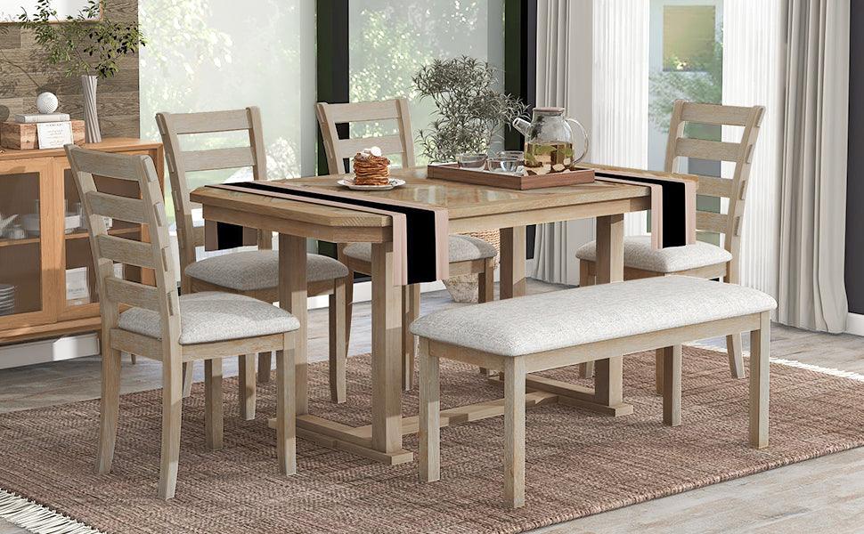 6-Piece Rubber Wood Dining Table Set with Soft Cushions